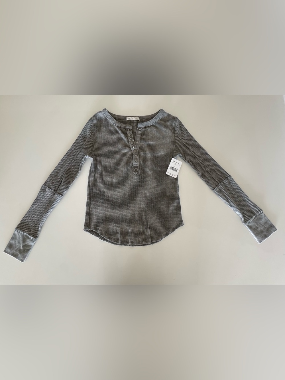 Free People Girls' Gray Ribbed Snap Henley Long Sleeve
